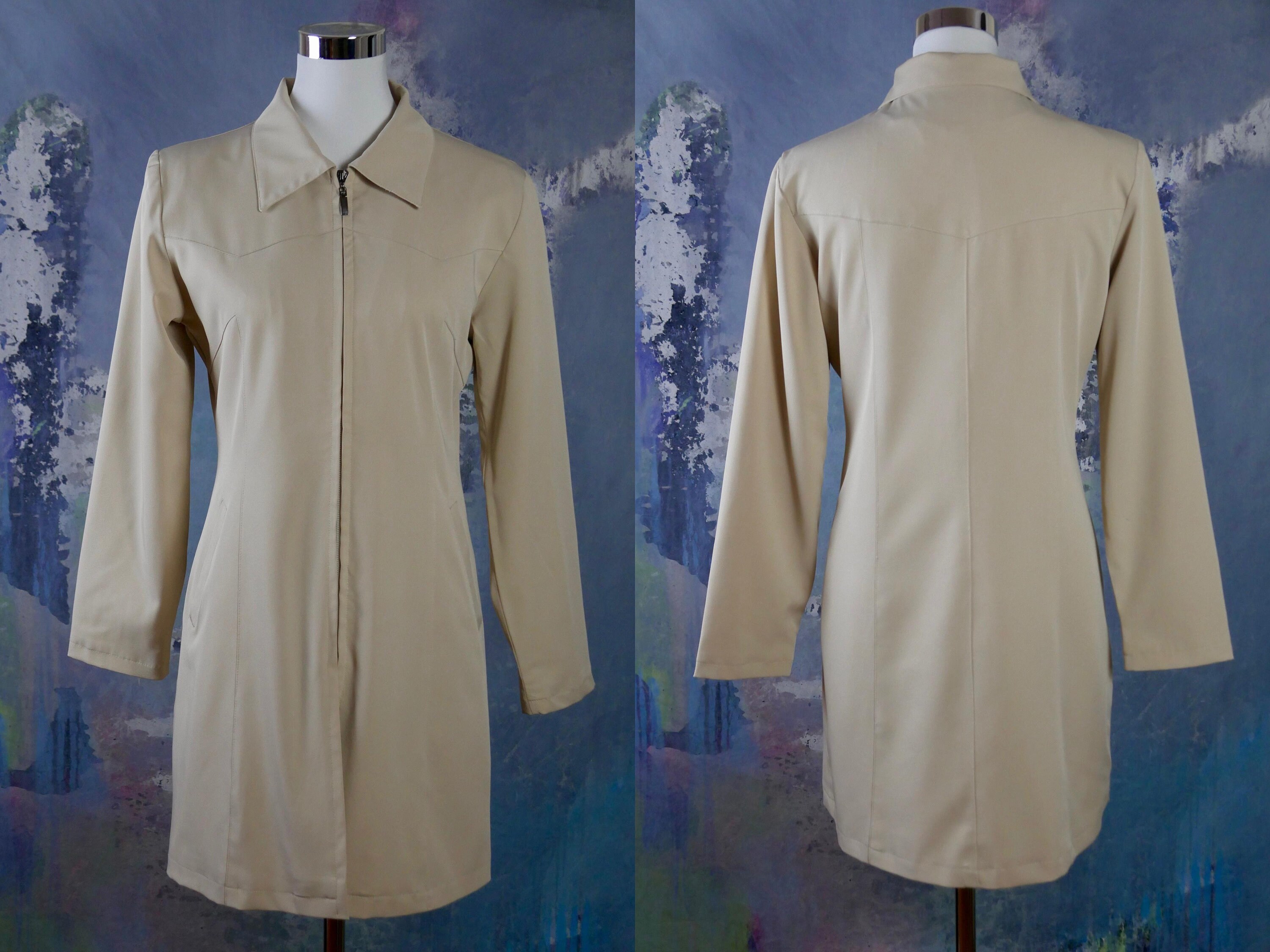 Lightweight Beige Jacket, European Vintage Zip-Up Jacket Size 6 Us, 10 Uk