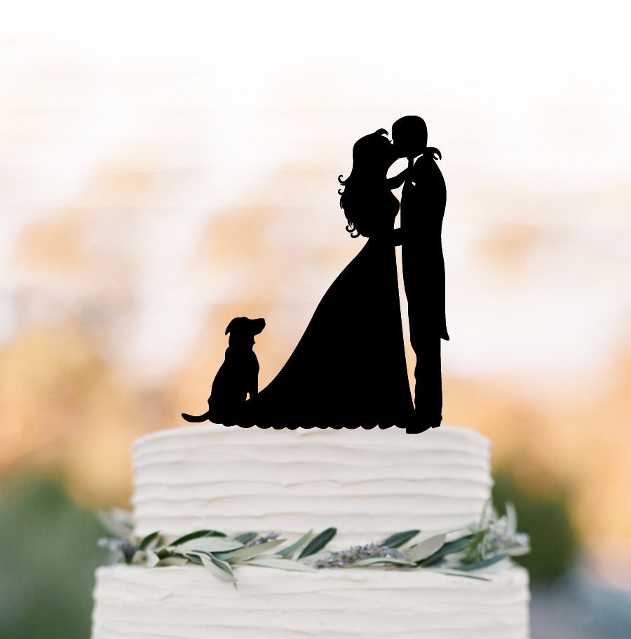 Bride & Groom Wedding Cake Topper With Dog, Birthday Topper, Anniversary Gift, Funny Family