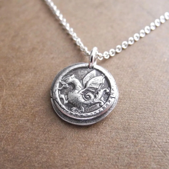 Tiny Dragon Necklace, Chinese Dragon, Little Winged Fine Silver, Sterling Silver Chain, Made To Order