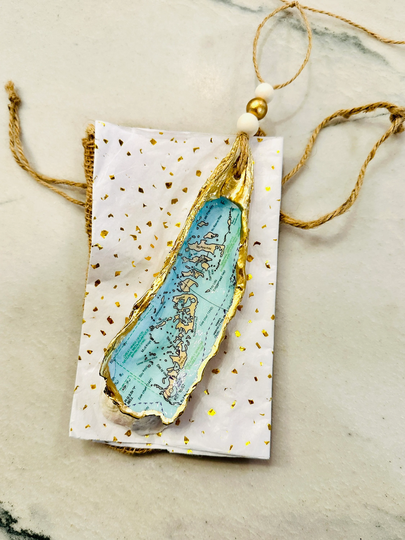 Florida Keys Map Oyster Shell Ornament, Present Topper, Keepsake, Vacation Memory, Gift For Her, Him, Valentine