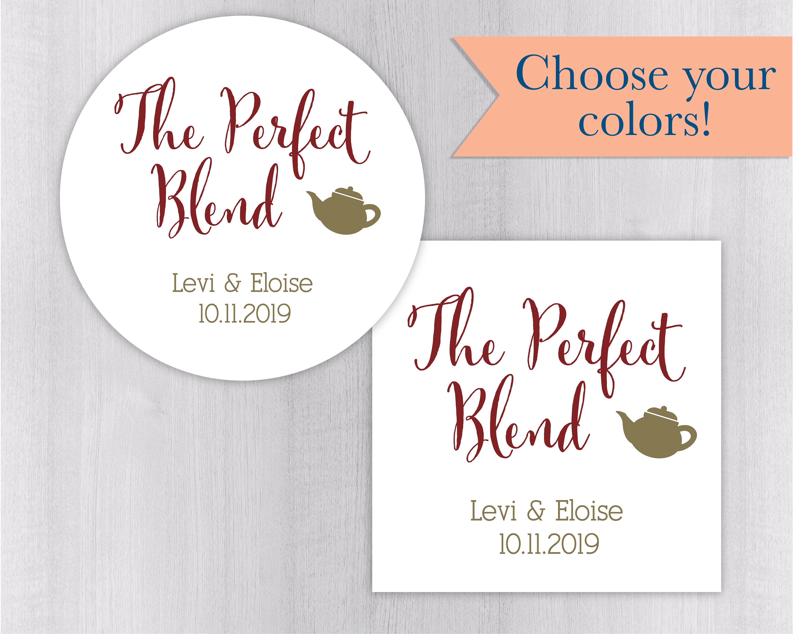 The Perfect Blend, Teapot Wedding Favor Stickers, Drink Table Stickers | #098-Wh