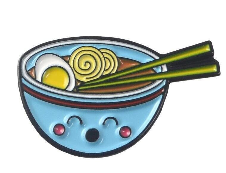 Super Cute, Ramen Noodle Pins, Kawaii Food, Happy Blue Bowl, Adorable Backpack & Lapel Pin, Pho Japanese Ramen, Anthropomorphic Food