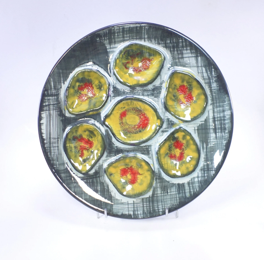 French Vintage Pornic Mid Century Modern Barbotine Oyster Plate T317