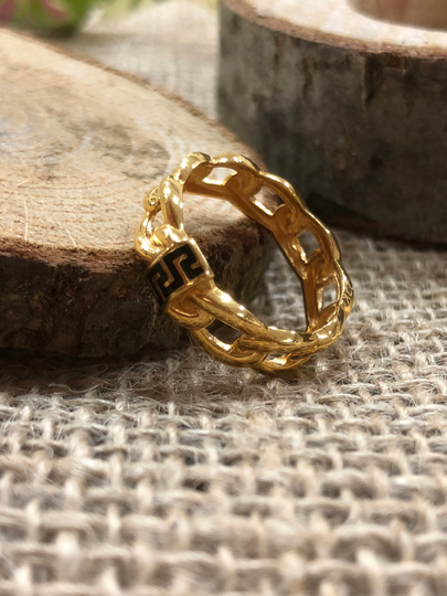 22K Chain Ring Gold Men & Women Cuban Link Stackable Chunky Adjustable Jewelry Braided Handmade Valentines Gift For Him 14K Hoop Spiral