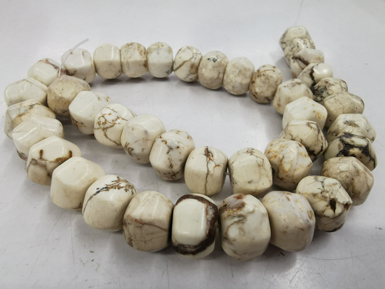 14x12mm Faceted Hexagon Natural Wild Horse White Turquoise Heishi Wheel Beads Stabilized Spacer Handmade 16Inch