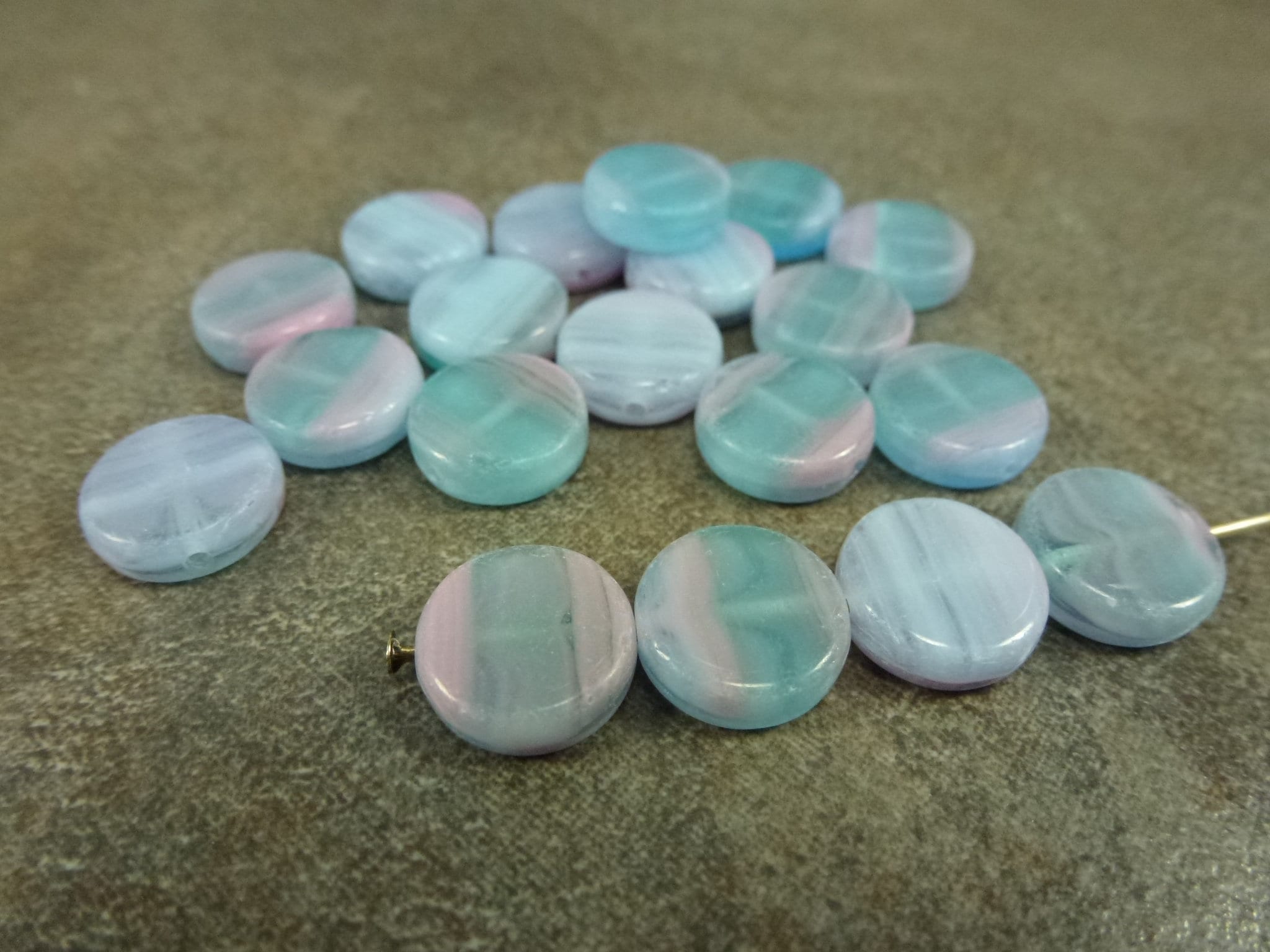 25Pc Cotton Candy Blend Flat Coin Beads 10mm Czech Glass