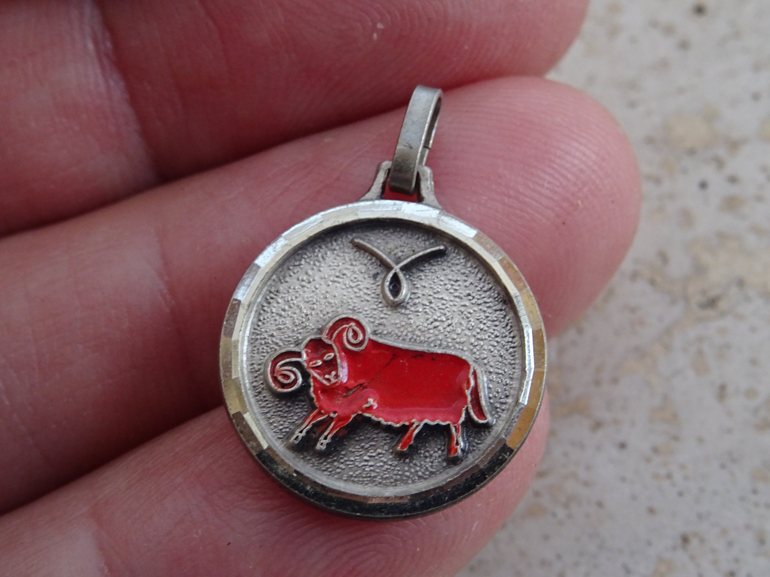 Vintage Silver Plated Enameled Zodiac Constellation Medal Pendant Charm Medallion Sign Of Aries. | Ram 7