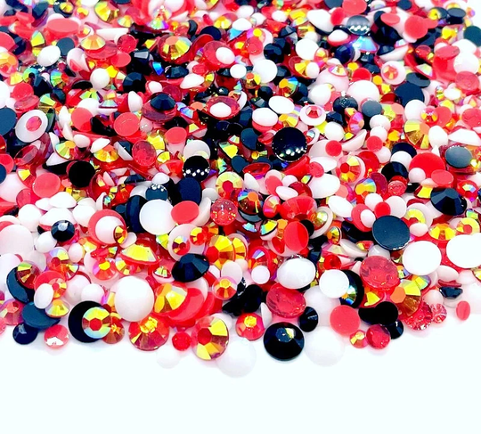 Minnie Blend Rhinestone Mix 3/4/5/6mm Flatback Jelly Resin Rhinestones Mixed Sizes, | Red Black White