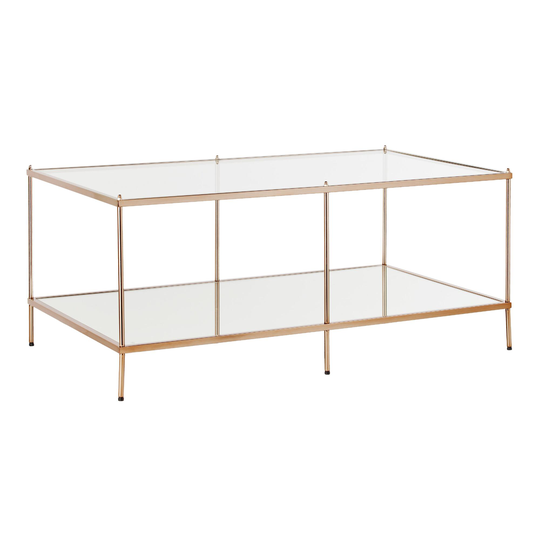 Gold Metal and Glass Aurora Coffee Table with Shelf by World Market