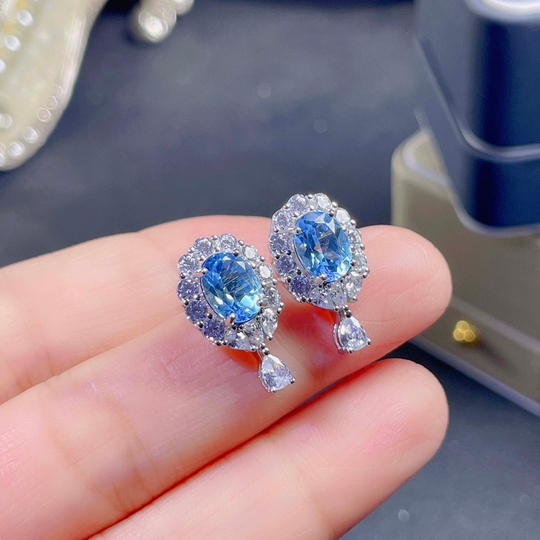 Sky Blue Topaz Stud Earrings, Real Gemstone, Sterling Silver Anniversary, Graduation, Birthday, Holiday Gift