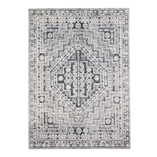 Black and Ivory Persian Style Washable Area Rug: Black/White - Polyester - 8' x 10' by World Market