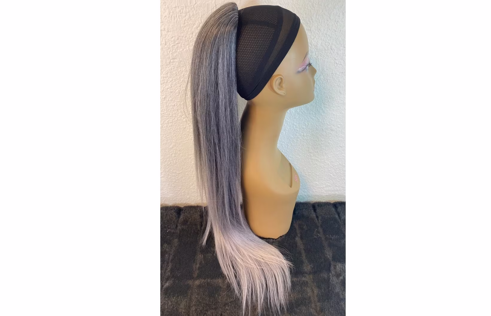 Drawstring Ponytail Extension Grey Gray Silver 32 Inches Long Straight Human Hair & Synthetic Fiber Blend Natural Yaki Hair