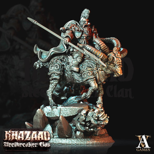 Dwarf Fighter Mounted On Ram | Scale 28mm, 32mm, 75mm Resin Miniature Dungeons & Dragons Pathfinder Figure Painting