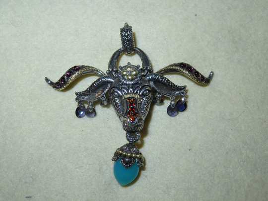 Barbara Bixby Ram Sterling Silver 18 Karat Gold Highlight Citrine Chalcedony Bull Cow Enhancer Pendant