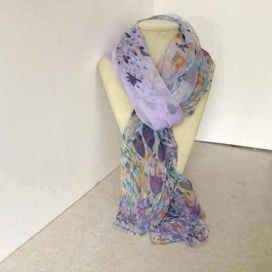 Hanmei Beautiful Silk & Viscose Blend Floral Oblong Scarf in Lilac