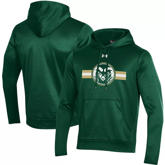 Men's Under Armour Green Colorado State Rams Logo Stripe Fleece Pullover Hoodie, Size: Small