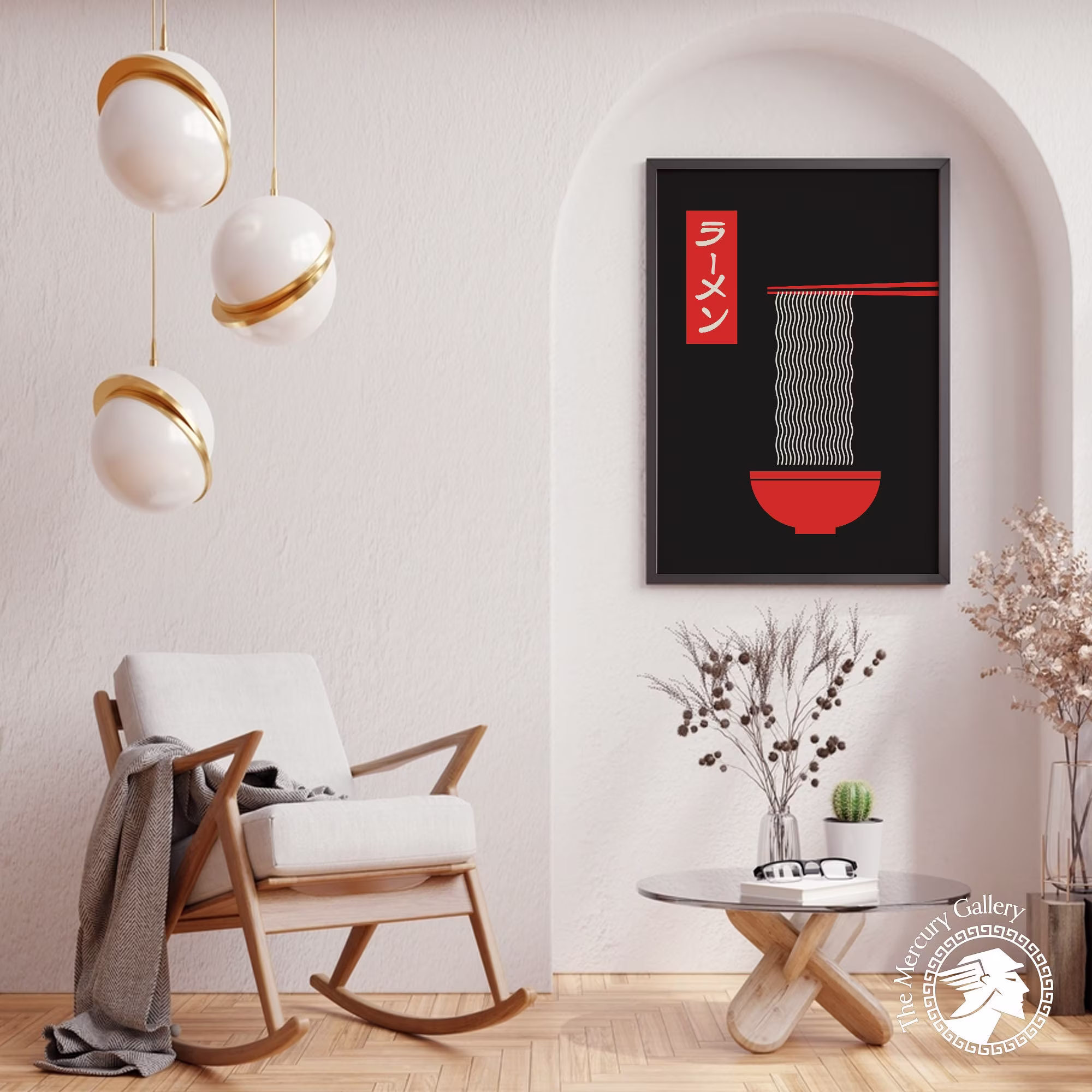 Ramen Noodle Print, Red & Black Poster, Bowl Artwork, Soup Wall Travel Art