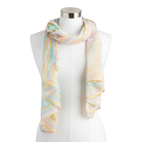 Multicolor Patchwork Scarf With Stripe Border by World Market