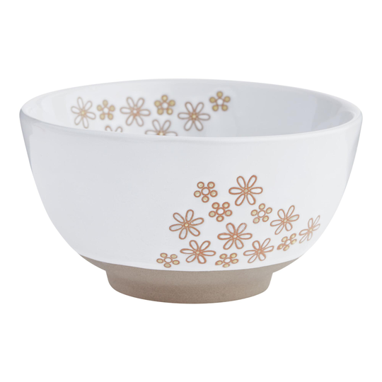 White Wax Resist Daisy Cereal Bowl - Stoneware by World Market