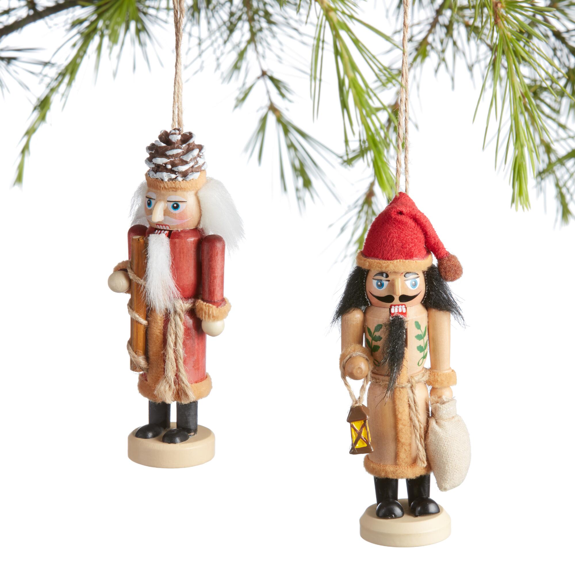 Wood Rustic Santa Nutcracker Ornaments Set of 2: Multi by World Market