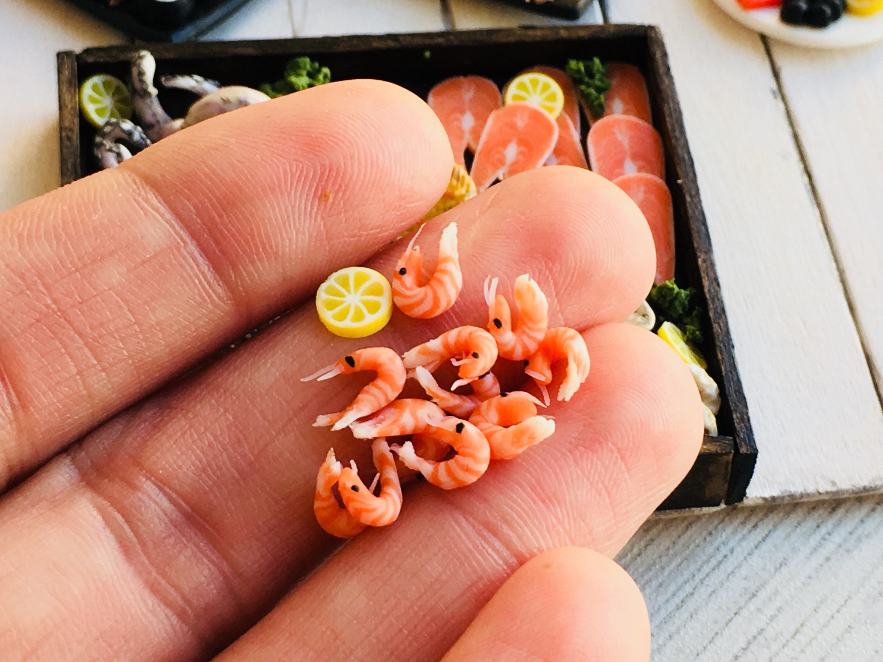 Seafood For Dolls. Shrimp 10 Pcs. Size 1/12 & 1/6