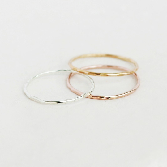 Stacking Rings Set Of Three Pebbled Bands. Minimalist, Textured Stackable Rings. Knuckle Midi Boho Gold, Silver & Rose