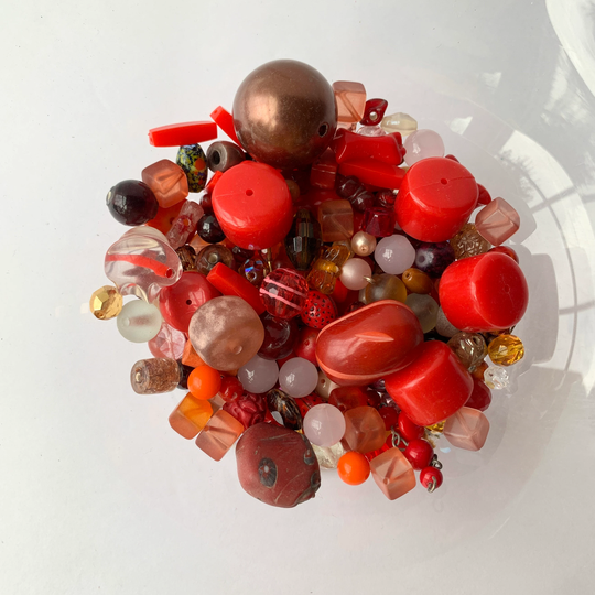 Lenora Dame Raw Materials Upcycled Surprise Bead Soup Mix in Red Tones - Jewelry Making Supplies 4x4-Inch Bag