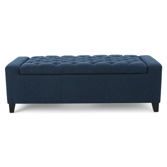 Best Selling Home Decor Hikaru Midcentury Dark Blue Polyester/Polyester Blend Rectangle Integrated Storage Ottoman | 299765