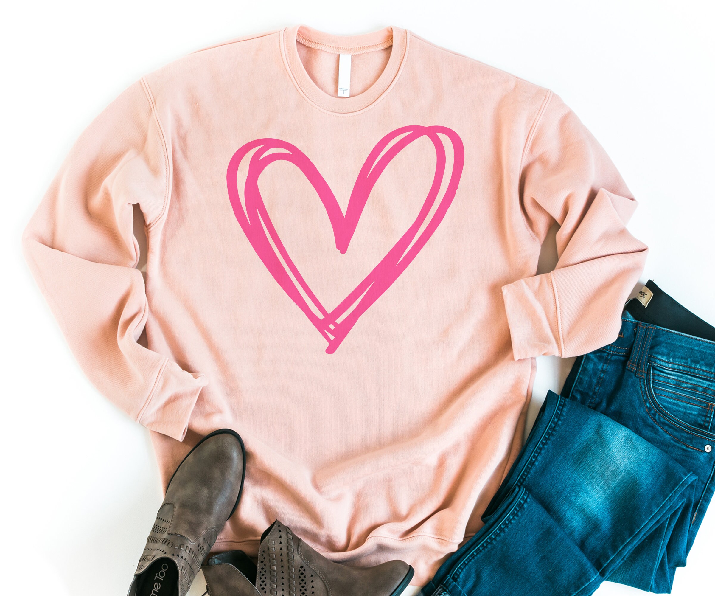 Valentine Shirt Woman Ladies Valentines Day Sweatshirt Double Heart Pink Cute Trending Sweater Womens