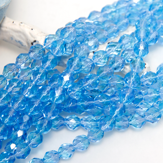 Aqua & Light Sapphire Blue Transparent Blend 8mm Fire Polished Crystal Beads 20