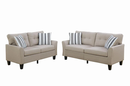 Poundex Dreka Casual 2-Piece Polyester/Polyester Blend Glossy Beige Living Room Set in Brown | F6534
