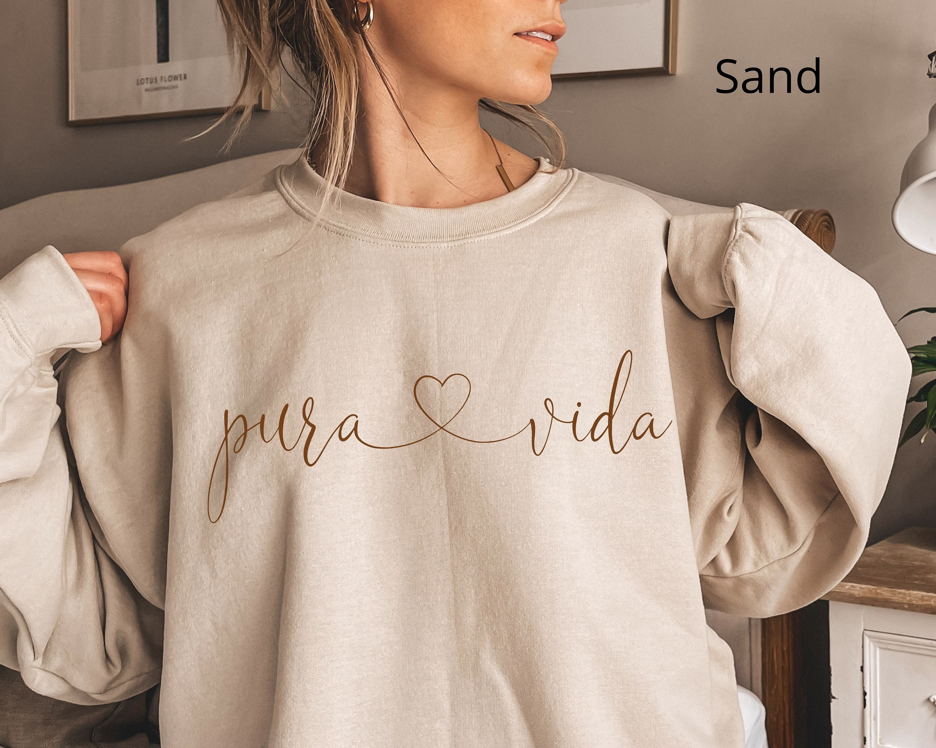 Pura Vida Heart Crewneck, Sweatshirt, Puravida Shirt Tica, Costa Rican Shirt, Vacation Cute Gift, Vacay Travel T