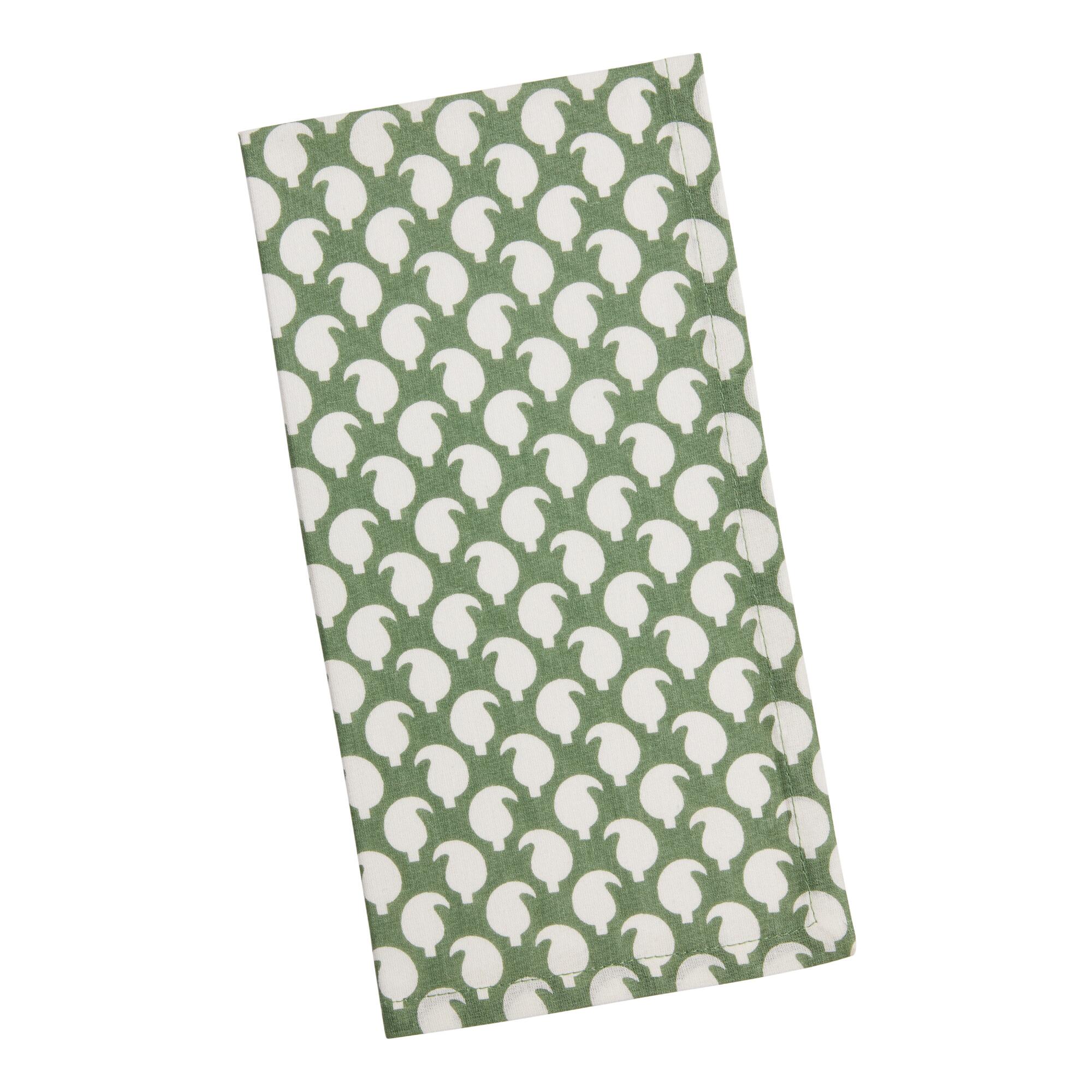 Green and White Teardrop Napkin Set of 4 - Cotton - 20" Square by World Market