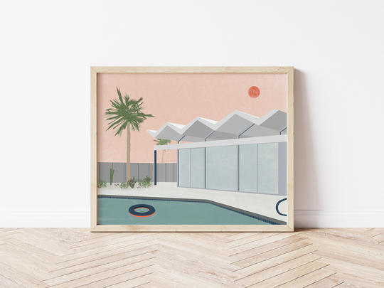 Palm Springs Mid-Century Illustration, Architecture, Art Print, Wall Art, Home Decor, Travel Gift, Springs, House