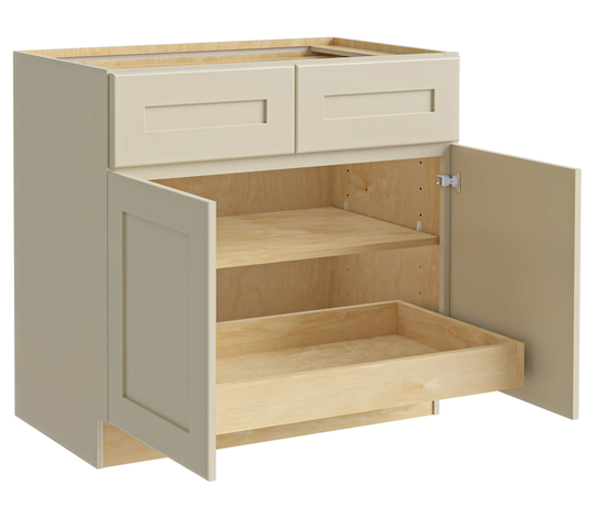 Luxxe Cabinetry Norfolk 33-in W x 34.5-in H x 24-in D Blended Cream Painted Door and Drawer Base Fully Assembled Semi-custom Cabinet Shaker Door