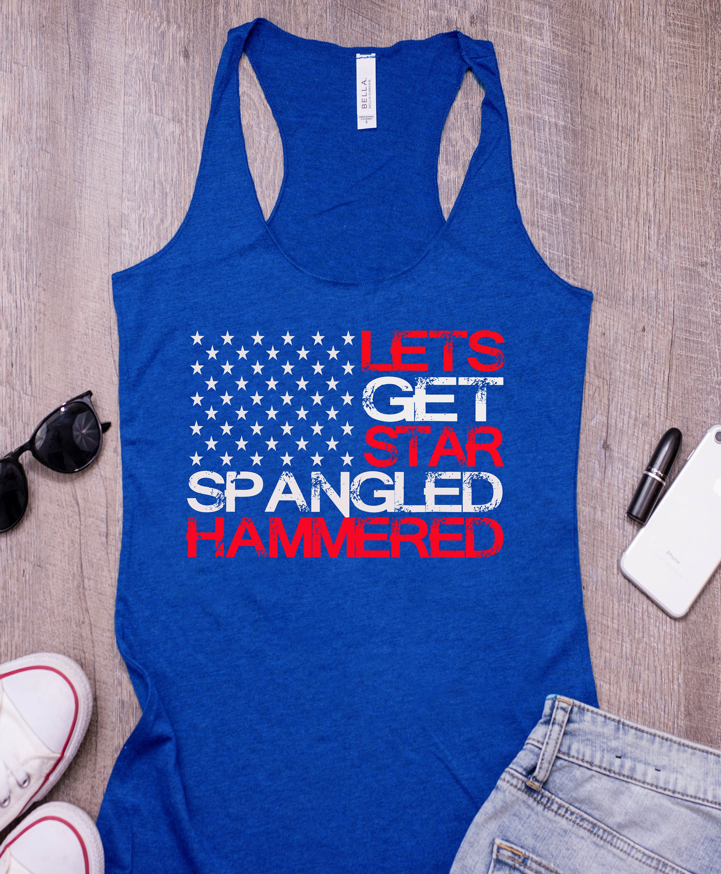 July 4Th Tank Women Star Spangled Hammered. Lets Get Star Spangled Hammered Womens Tank. Triblend Tank Top. Memorial Day