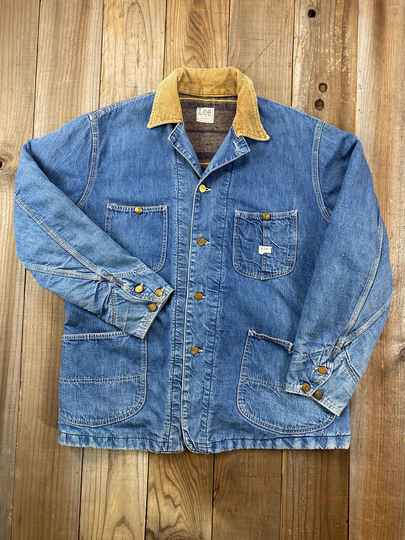 1960's Blanket Lined Lee Denim Chore Coat Corduroy Collar Size M-L
