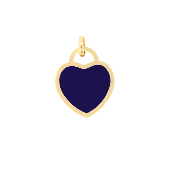 Lapis Heart Charm 14K Italian Gold Padlock Dark Blue