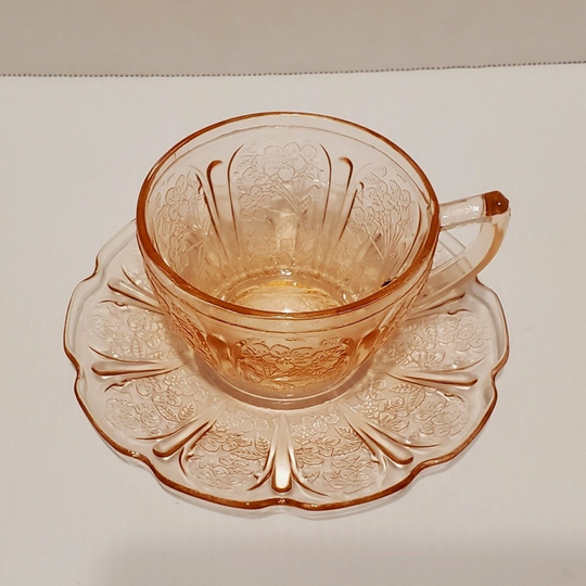 Pink Jeannette Glass Cherry Blossom Cup & Saucer Set