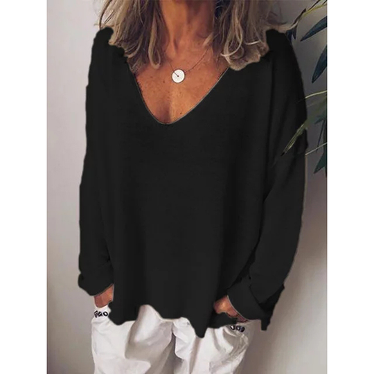 Plus Size Casual Cotton-Blend Long Sleeve Women T-shirts - Black, L