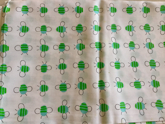 Green Bug Print Cotton Fanric, White Background, 2 3/4 Yards 36 Inches Wide
