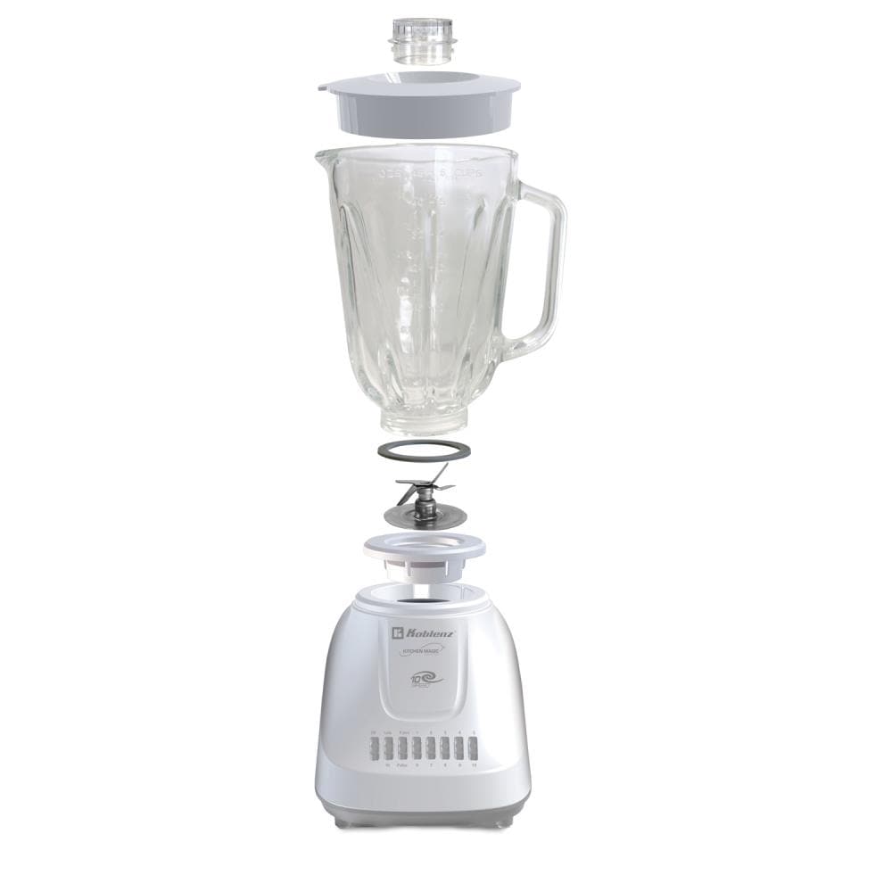 Koblenz 1.5-Liter Kitchen Magic Collection 10 Speed and 2 Pulses Glass Jar Blender Stainless Steel in White | KBZLKM5910VB