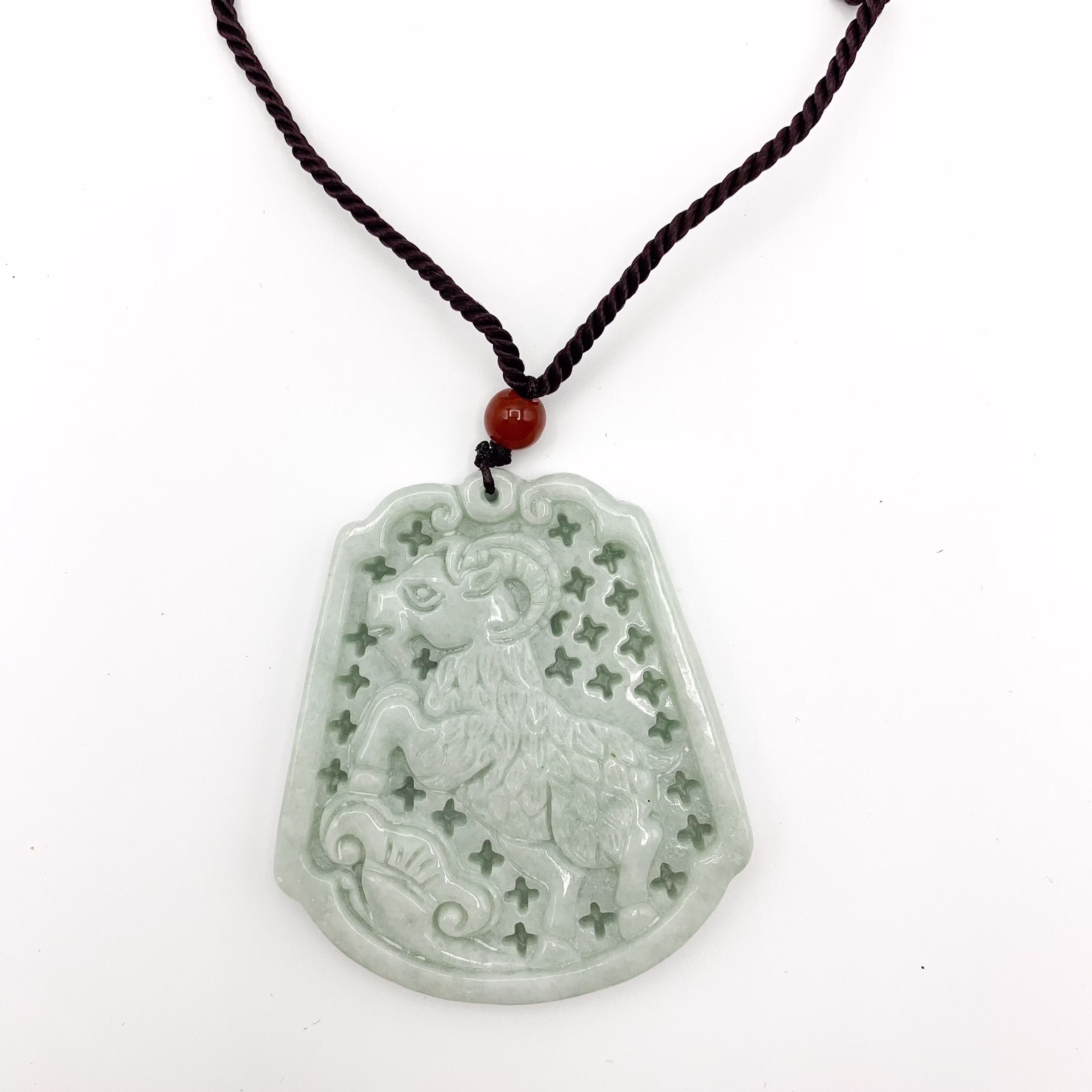 Large Jadeite Jade Sheep Goat Ram Chinese Zodiac Carved Pendant Necklace, Yjd-0321-0342965