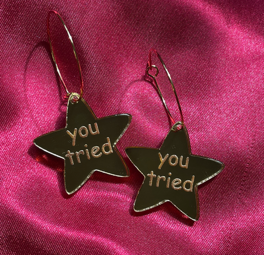 You Tried Gold Acrylic Star Hoop Earrings