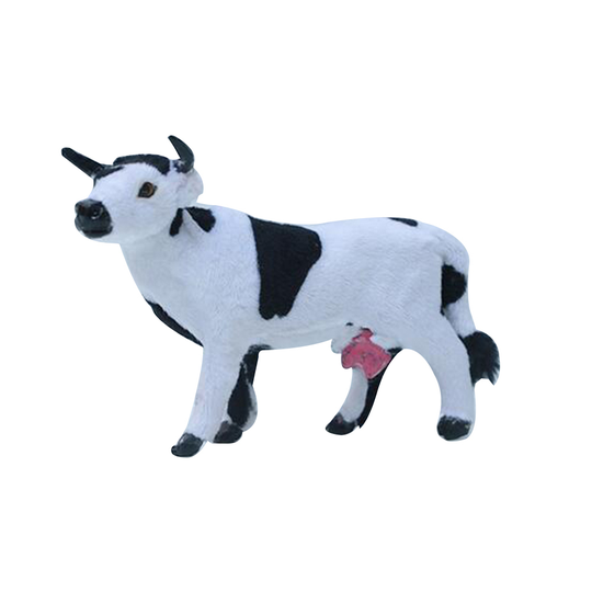 Realistic Fluffy Cow Animal Model Toy DIY Dollhouse Scenery Desktop Ornament - xs
