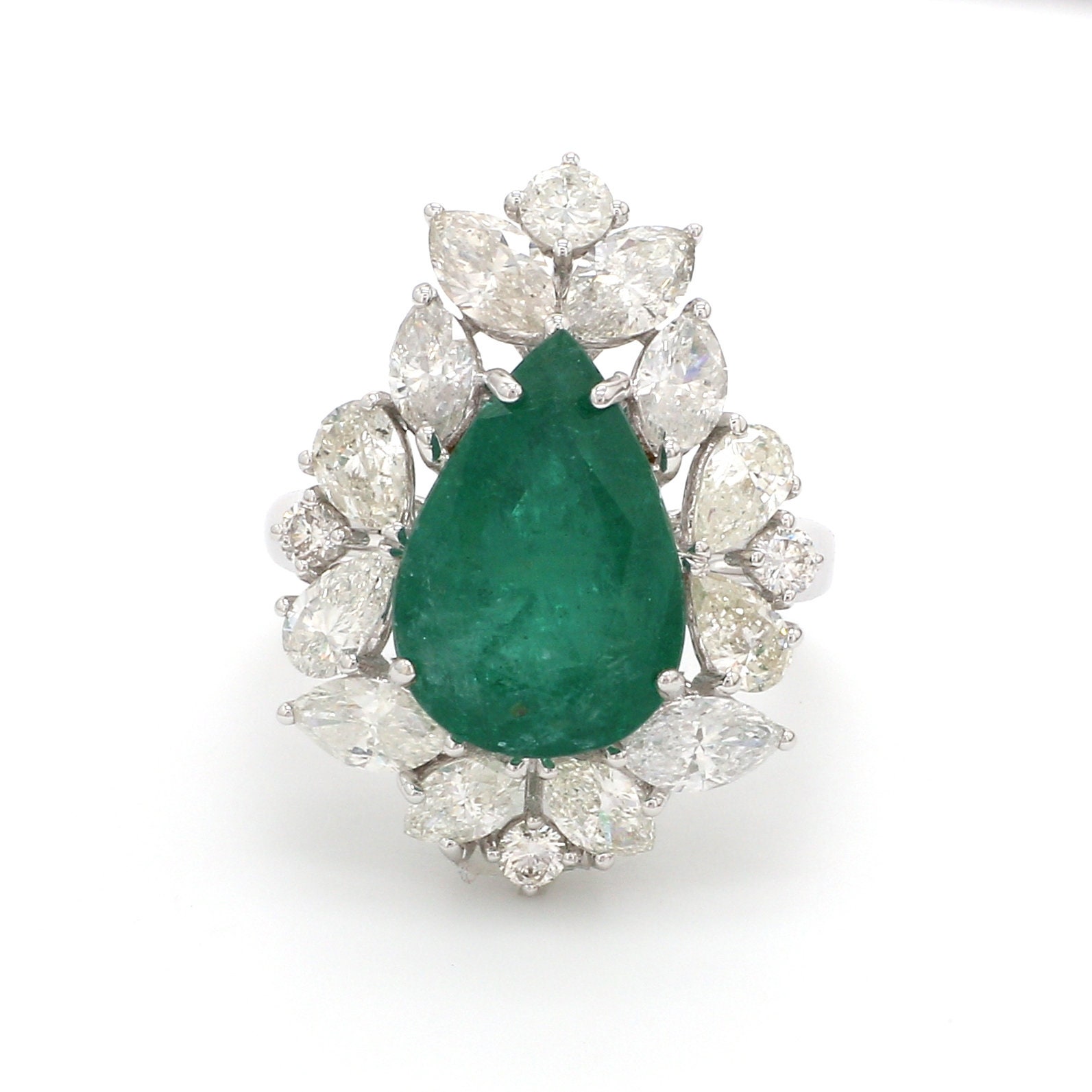 New Natural Multi Shape Diamond Emerald Ring 18K Solid White Gold Wedding & Engagement Jewelry Anniversary Gifts