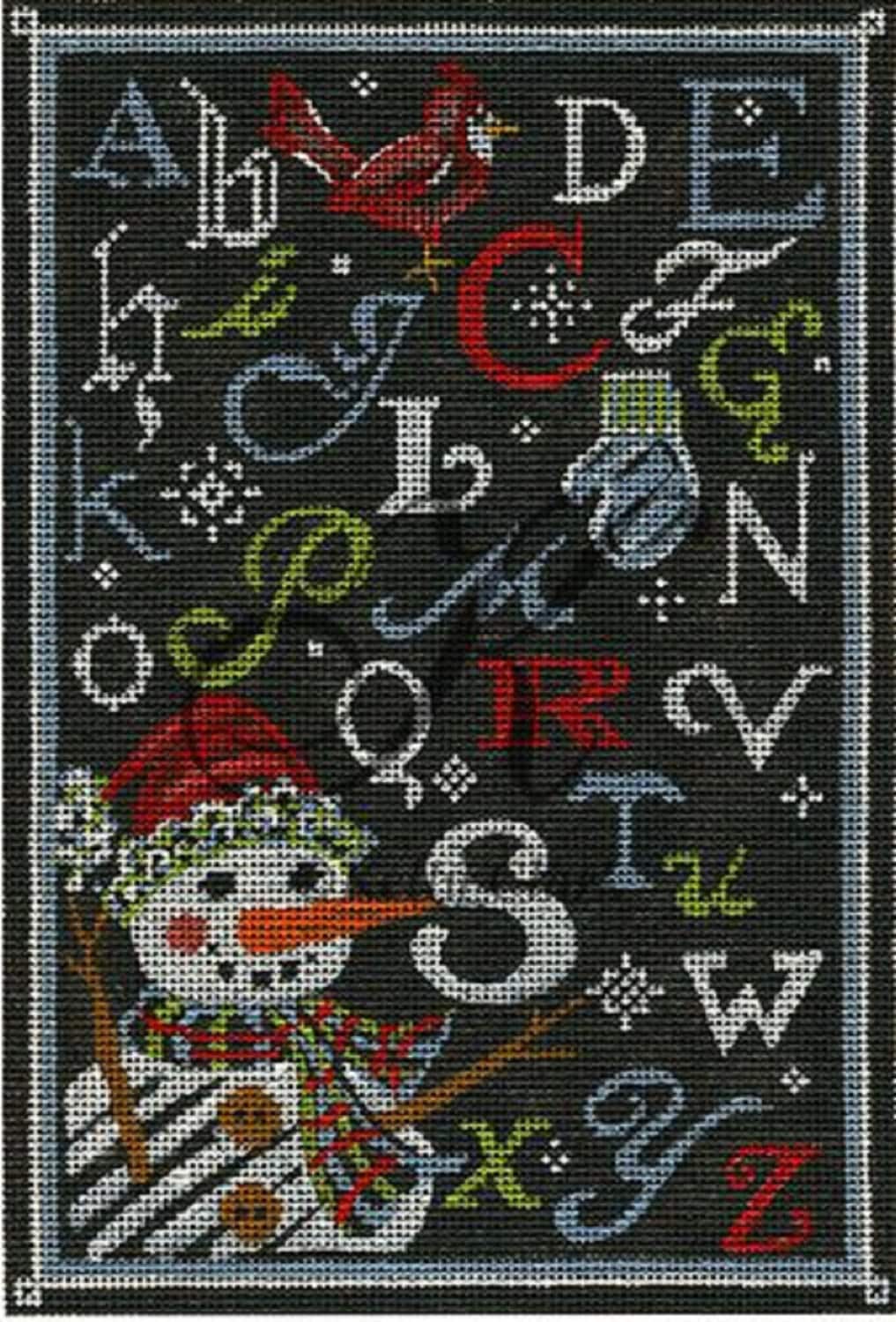 Handpainted Needlepoint Christmas Kelly Clark Abc Winter Chalk Sampler -Free Us Shipping