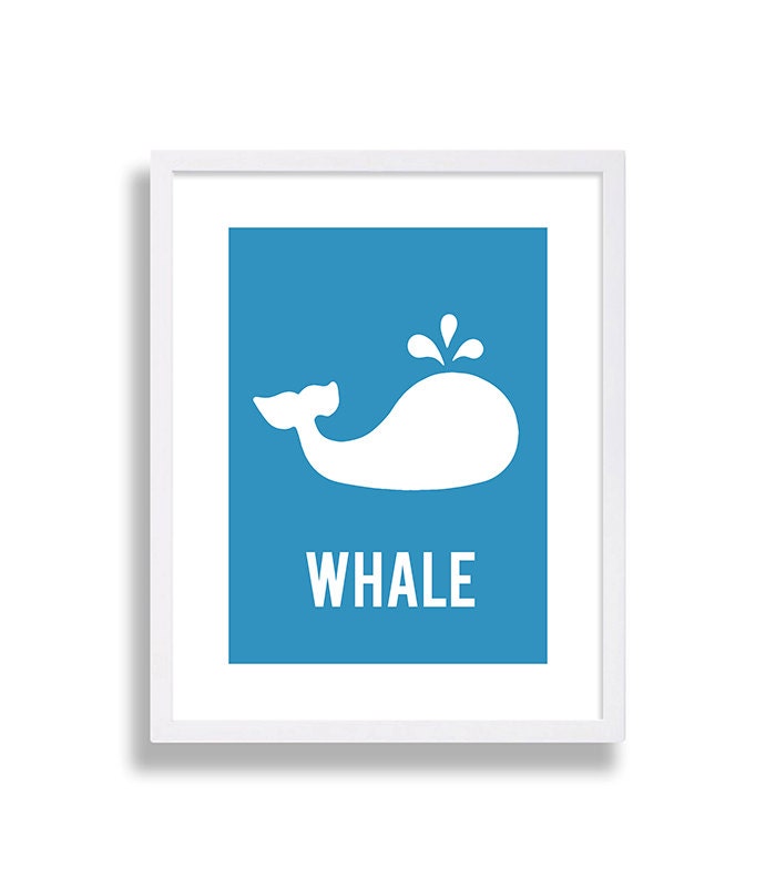 Blue Nursery Whale Print Baby Boy Decor Room Art Wall Kids