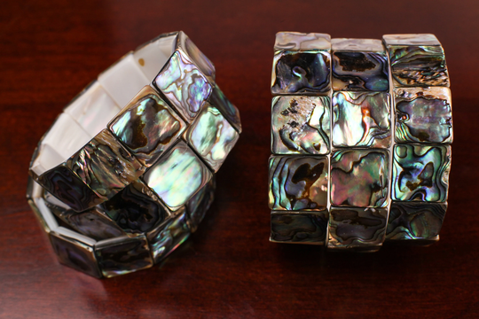 Genuine Abalone Paua Shell 16mm Double Drilled Vintage 7" Elastic Stretchy Bracelet