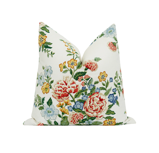 Colorful Double Sided Pillow Cover, Designer Floral Pillow, Blue Green Red Yellow Linen Blend Cover in Multi